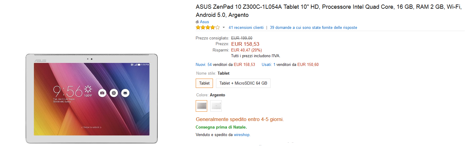 Disponibile su amazon il tablet ZenPad 10 di Asus in offerta.
