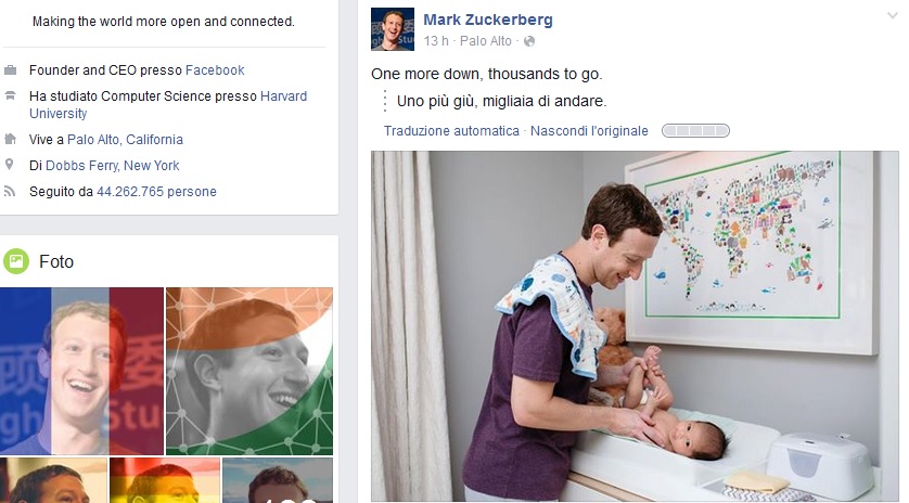 Mark Zuckerberg cambio pannolino foto